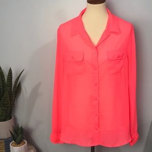 American Eagle Outfitters Bright Pink Button Down Shirt